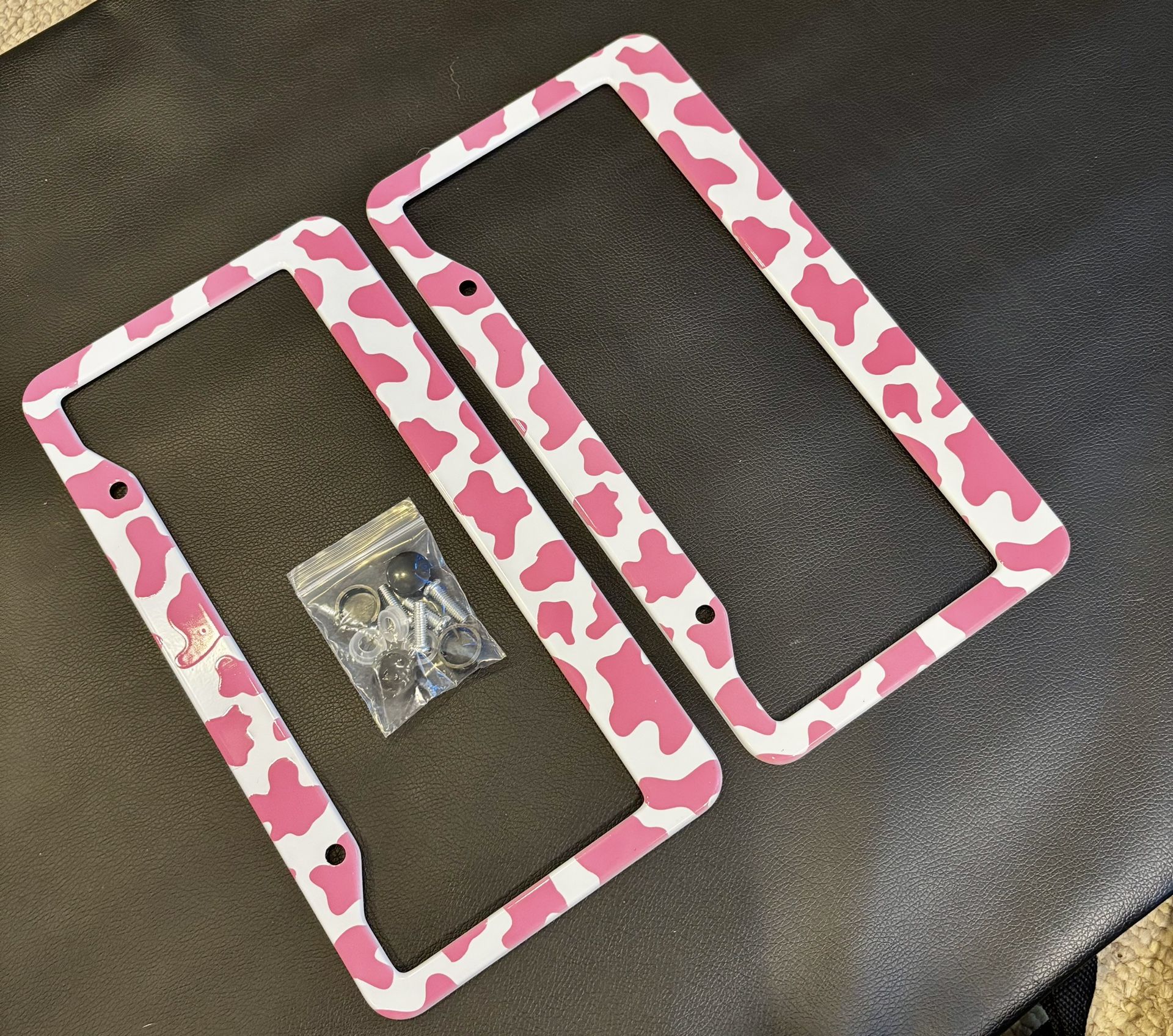 Pink Cow Print License Plate Frame