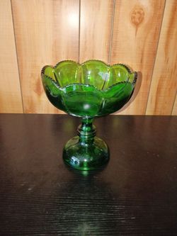 Green Glass Pedestal Bowl
