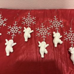 Silver & White Snowflake Snowman Christmas Tree Ornament Set Of 6 - Holiday Home Decor - Simi Valley 
