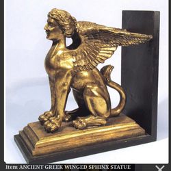 Ancient  Greek Winged Spphinx Statue Book End And Fiver Glass Sconces 