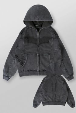 New YoungLA Batman Armored Zip Up Grey Wash Hoodie Size Medium M Med MD #5209