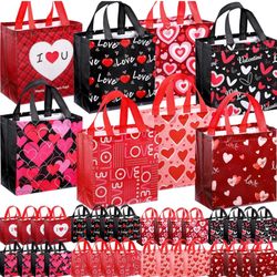 77 Pcs Heart Gift Bags Reusable Tote Bags with Handles Non Woven, Goody Bags, Party Favor, Gift Exchange 8.7 x 9.1 x 4.3 Inch
