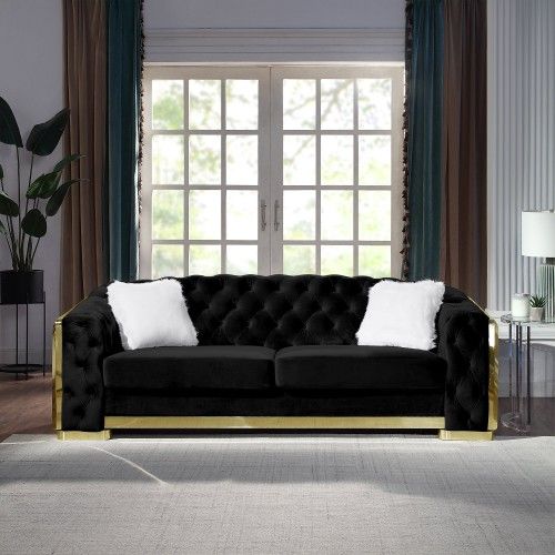 Sofa And Loveseat Black Velvet, New Especial Price