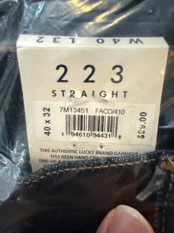 NWT Lucky Brand 223 Straight Jeans 40x32 Dark Blue