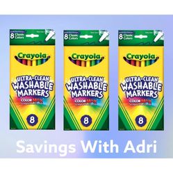 Crayola Ultra Clean Washable Markers Color Max 8ct. (LOT OF 3)