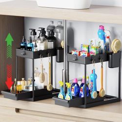 Height Adjustable Under Sink Organizer(2 Pack)