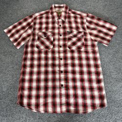 Dixxon Flannel Hollywood Shirt Mens Medium Red Plaid Short Sleeve Button Up Moto