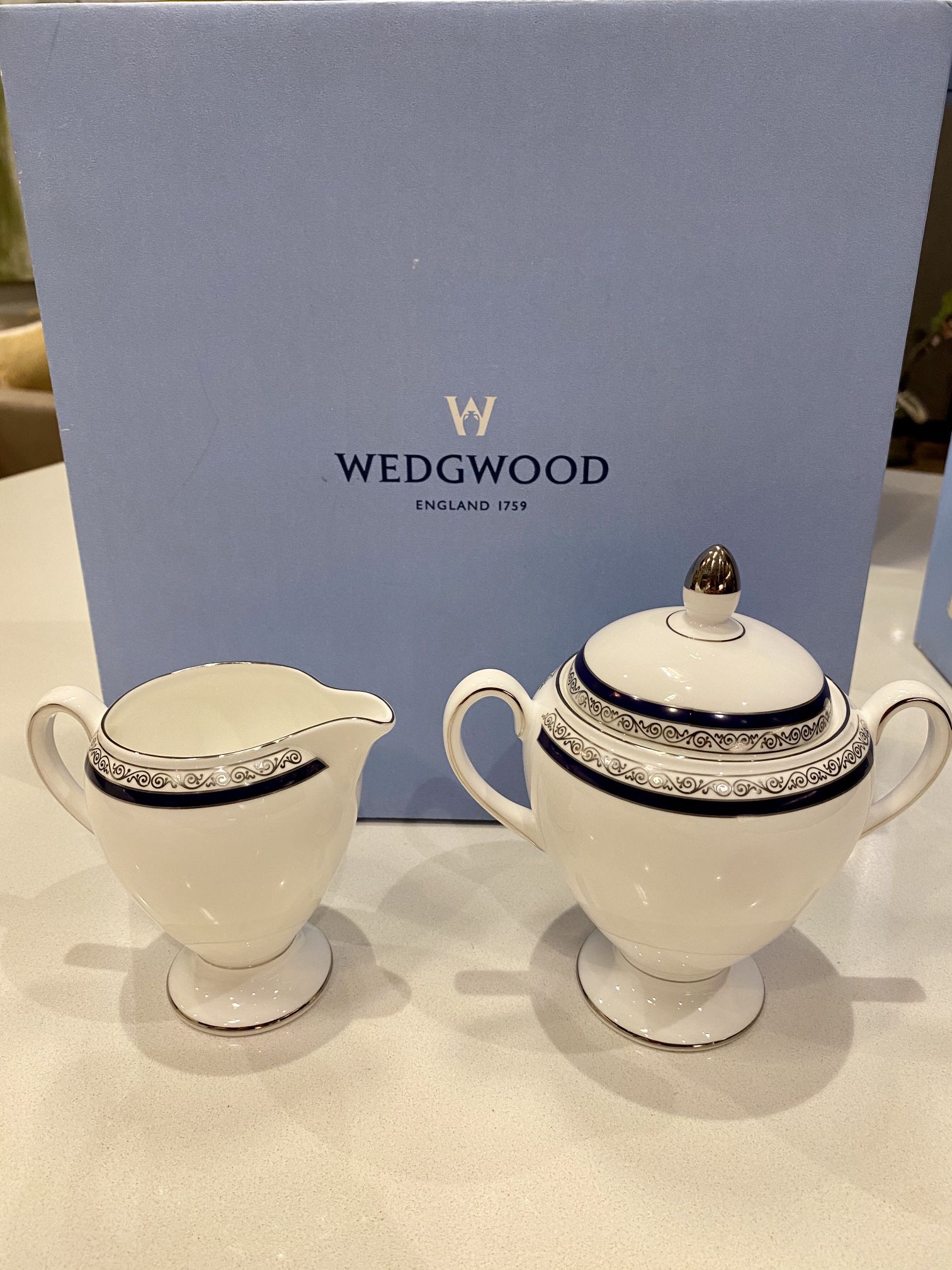 Wedgewood Bone China - 5 Piece Victoria Set (8 Complete Sets), Plus Platter, And Cream & Sugar Servers