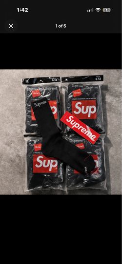 Black Supreme x Hanes Crew Socks Size 6-12 （ 4 Pair ）AUTHENTIC New