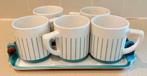 Adorable Vintage Mug Set with Tray - 1960s