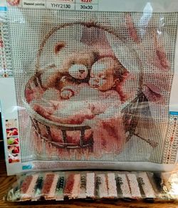 Infant w teddy bear Diamond painting complete kit