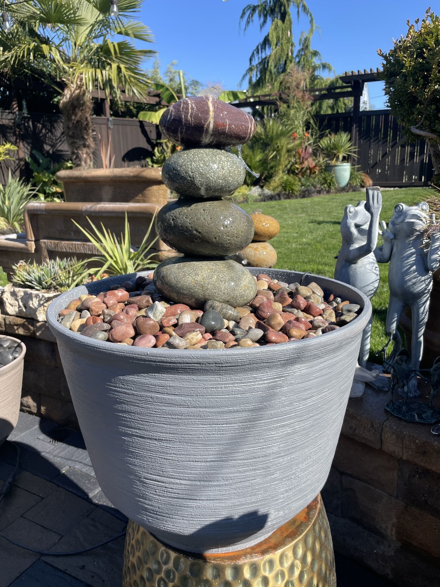 34” Custom 4 Stack Mexican Beach Pebble Cairn Water Fountain ⛲️