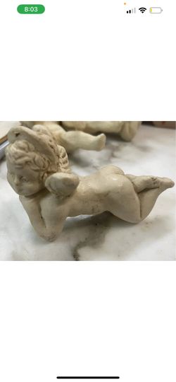 HEN-FEATHERS Cherub Cupid) Statue Bonded Marble Hand Cast Sculpture