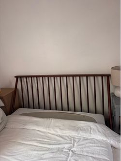 Queen Box Spring and Polished Wood Stave Bedframe