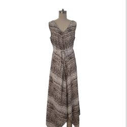Emma & Michele Asymmetrical Beige/ brown Snake Print Dress 