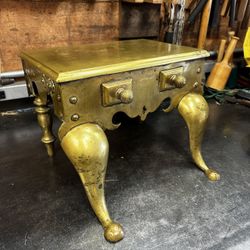 Antique 19th Century Victorian Brass Fireplace Footman Trivet Stool Bench 