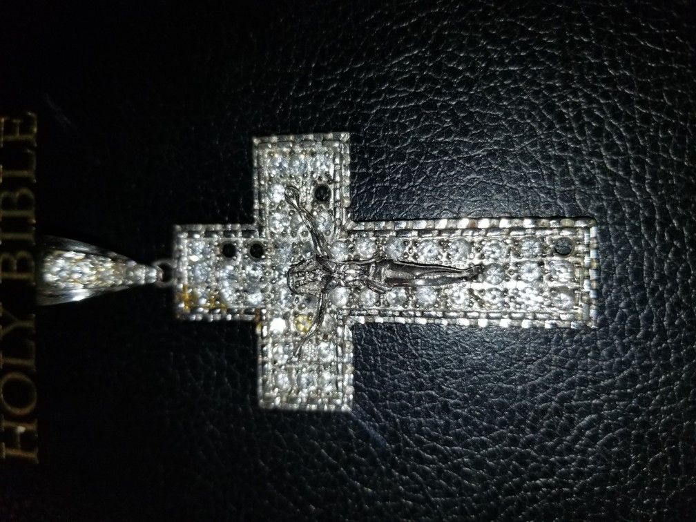 Sterling 925 Pure Authentic Silver Cross Diamond/bling Pendant