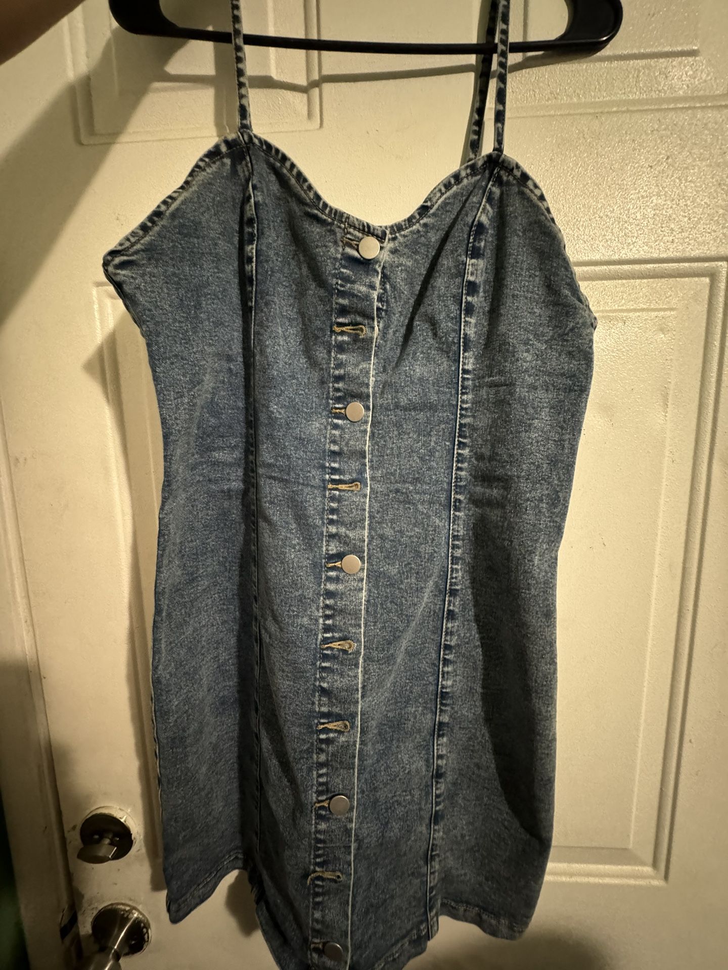 Button Up Denim Overalls Dress
