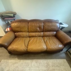 Real Light Brown Leather Sofa And Love Seat