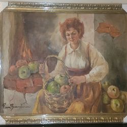 ANTIQUE OIL ON CANVAS PAINTING SIGNED BY PIERRE BONNEVIER 30x37" FRAMED