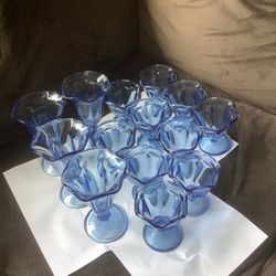 Lot Of Vintage Light Blue Anchor Hocking Ice Cream Sundae/Parfait Glasses-Set Of 10 