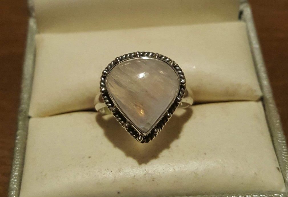 92.5 Sterling Silver Rainbow Moonstone Ring.