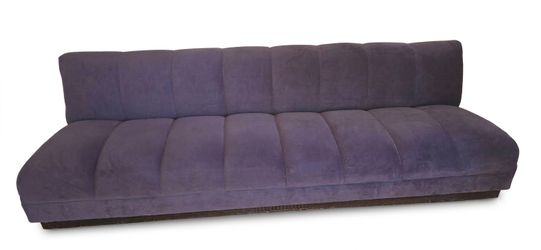 ESTATE SALE Plum Velvet Channel-Tufted Sofa + 6 Pillows (102x33x29)