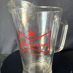 Budweiser Glass Beer Pitcher Heavy Bar Tavern Official King of Beers