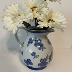 April Cornel Blueberry Blue/White Ceramic Pitcher Vase