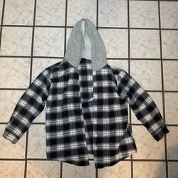 Black and Gray Plaid Hooded Shirt