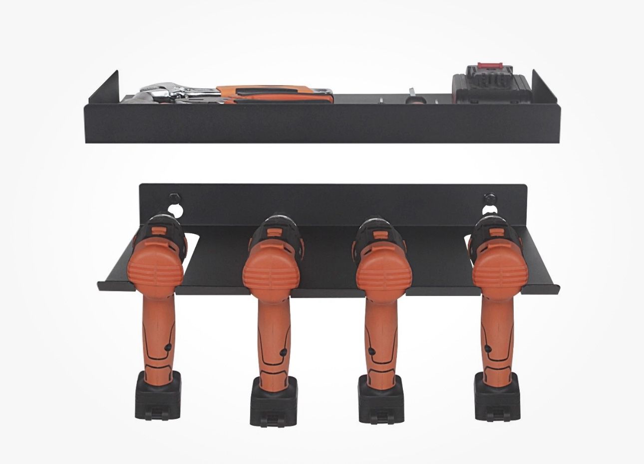 Drill Organizer Rack,Wall Mount Cordless Drill Tool Holder Power Tool Storage | Holds 4 Drills Garage Tool Box