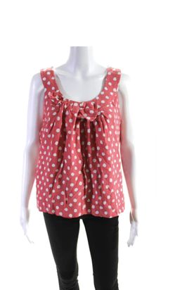 Kate Spade Women's Scoop Neck Sleeveless Polka Dot Pink Blouse Tank Preppy Sz. S