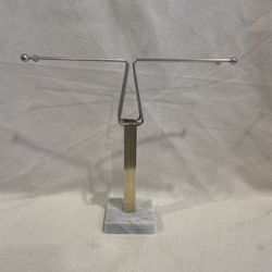 Vintage Hand Towel Holder Gold Metal & Marble 