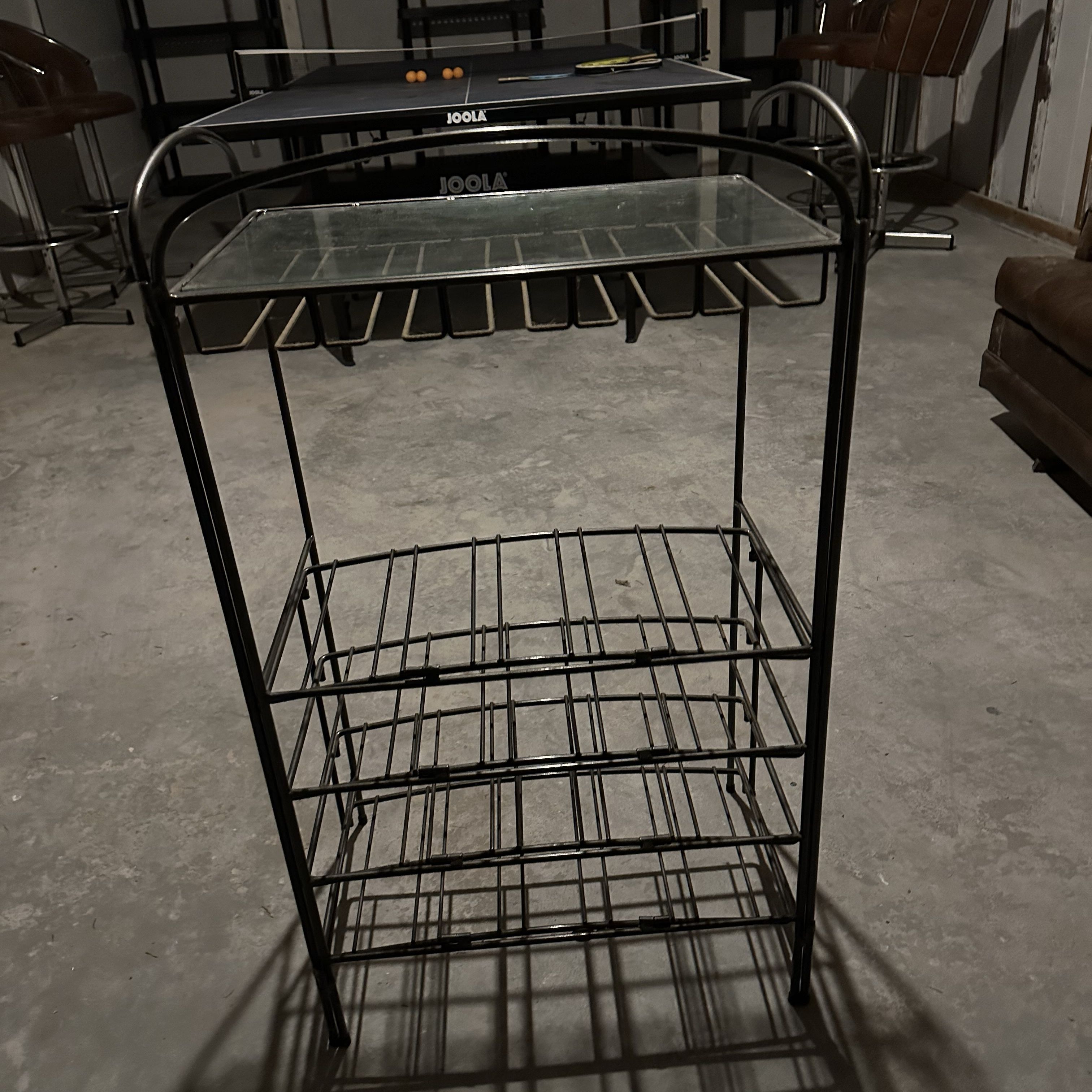 Black Metal Storage Rack with Glass Shelf