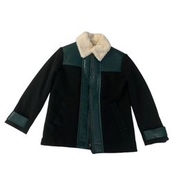 Sister Paul + Joe Womens Faux Fur Lined Zippered Jacket Dark Green Cream Size 34