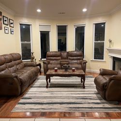 Leather Reclining Sofa 3 Piece Set