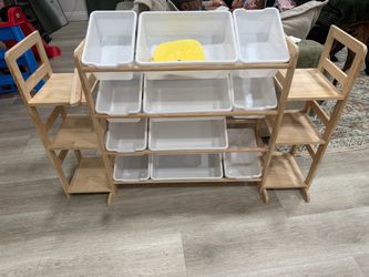 Kids Wooden Toy Storage Organizer with Bins