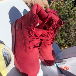 Timberland Premium 6 Inch Waterproof Boot Medium Red Nubuck Size 6.5