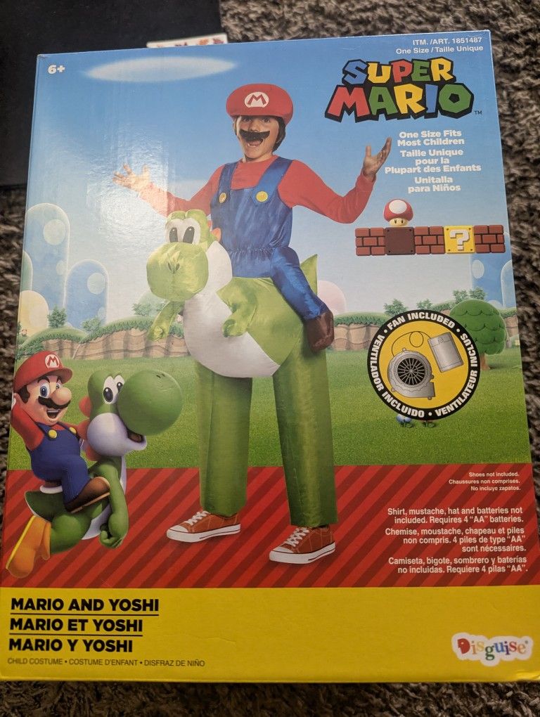 Super Mario Bros. Mario Riding Yoshi Inflatable Costume Halloween Kids One Size