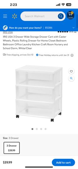 Three Drawer Wide Rolling Cart