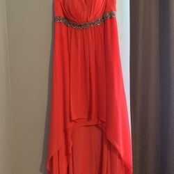 Beautiful Coral Dress , Short Skirt From The Front And Long From The Back. Use for Wedding . Mother Of The Groom