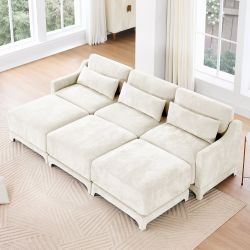 Midtown 106" Chenille Modular 3-Seater Sofa with 3 Movable Ottomans