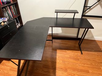 L-shaped corner desk with adjustable monitor stand
