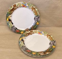 Sakura Jungle Animals dinner plates set of 3 Stephanie Stouffer discontinued