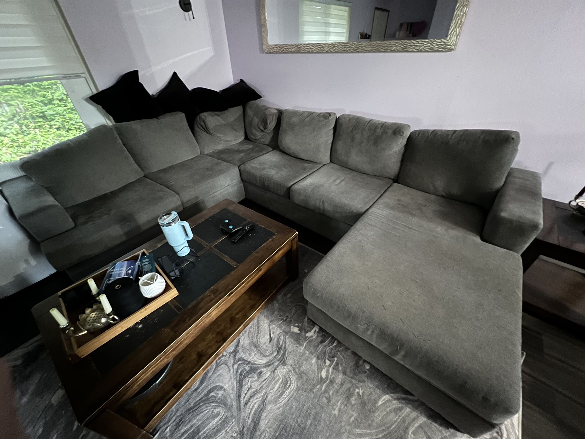Sofa - Bonaterra Charcoal Grey Fabric 127" 2 Piece U-Shaped Sectional
