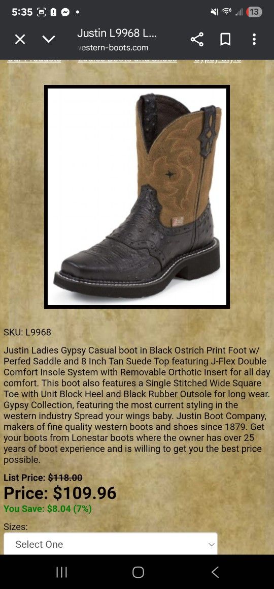 Justin Black Ostrich Boots