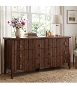 6-Drawer Wood Dresser with Fluted Front