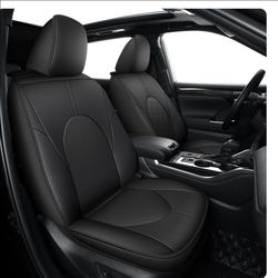 RAWAKORW 2 Front Car Seat Covers Custom Fit for Toyota Highlander 2020-2024: Waterproof Leather Seat Cushion Comfortable Breathable Compatible Airbag
