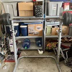 Adjustable Squat Rack + Barbell + 70lb Weights — $120 (Pickup Today)