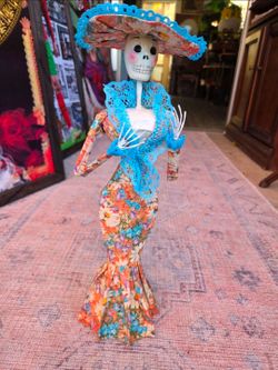 Handcrafted La Catrina decorative figure made of papier-mâché